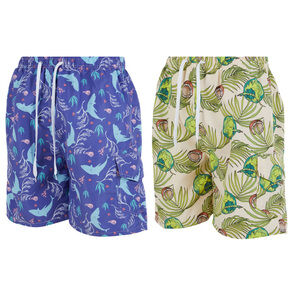 iBerryNY Men's Swimming Shorts, Cargo Swim Trunks w/ Mesh Lining, 2-Pairs